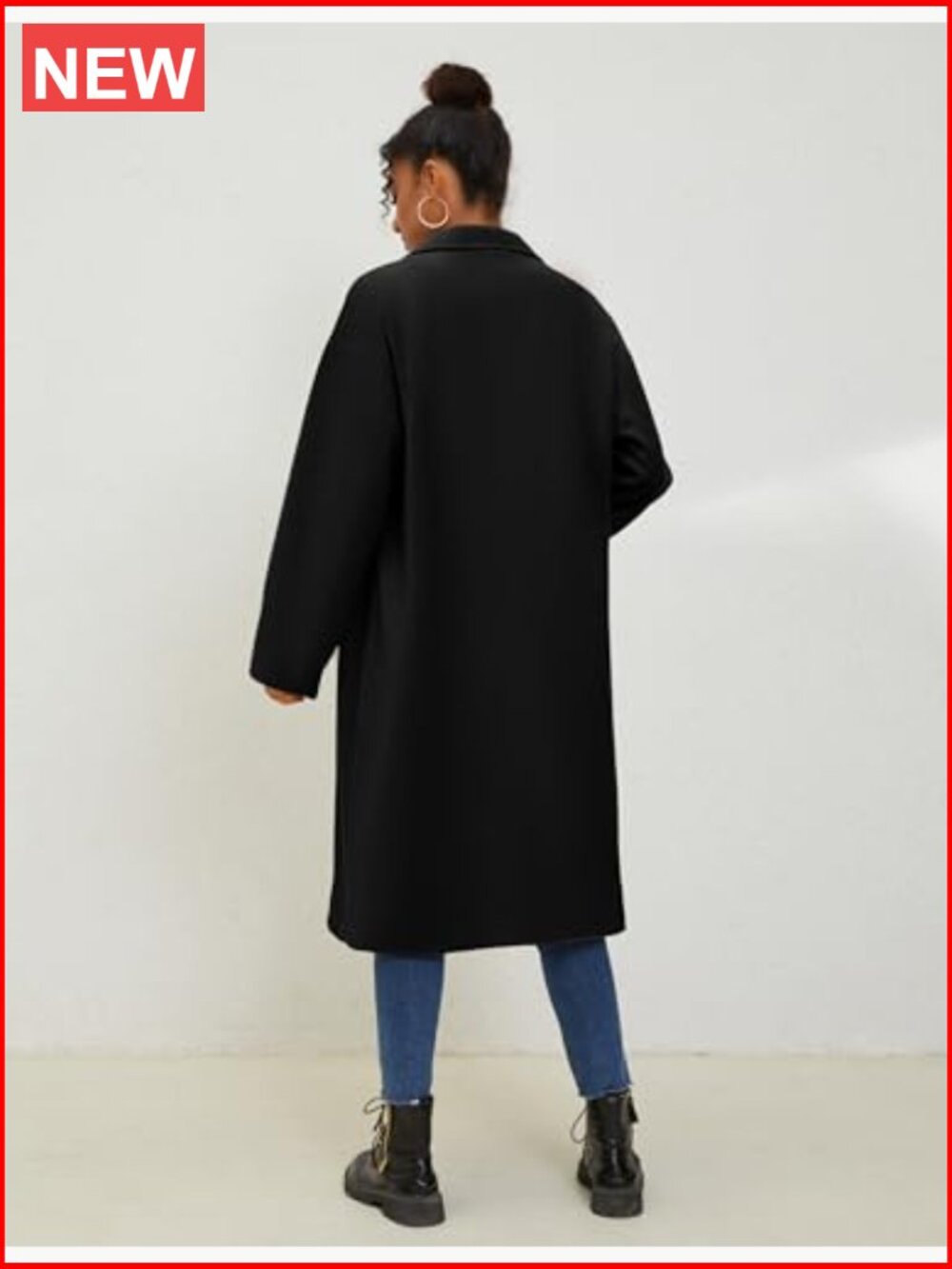Wool Blend Oversized Double Breasted Long Trench Overcoat - Picture 5 of 7